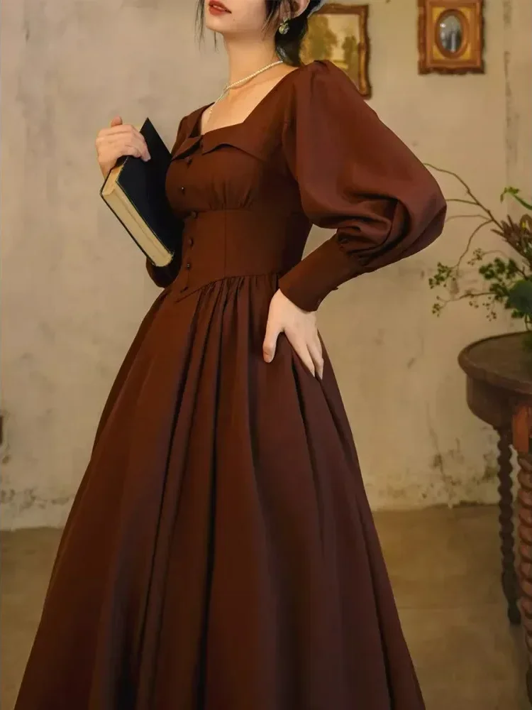 [DISKON KILAT]CHICMORE Gaun rok panjang retro vintage dengan lengan panjang untuk wanita