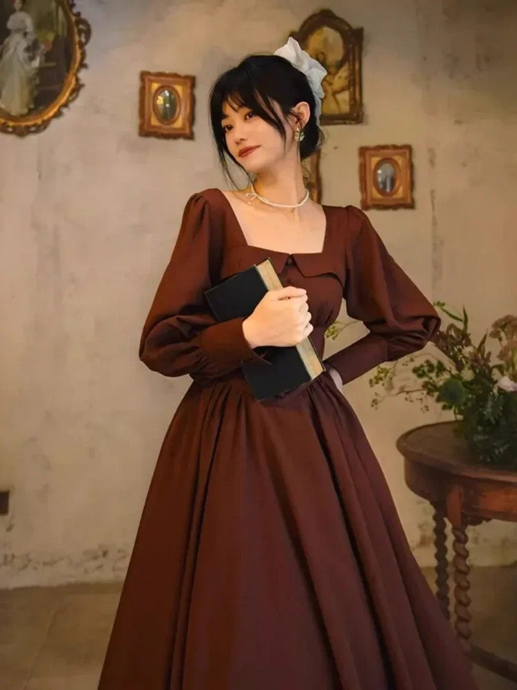 [DISKON KILAT]CHICMORE Gaun rok panjang retro vintage dengan lengan panjang untuk wanita