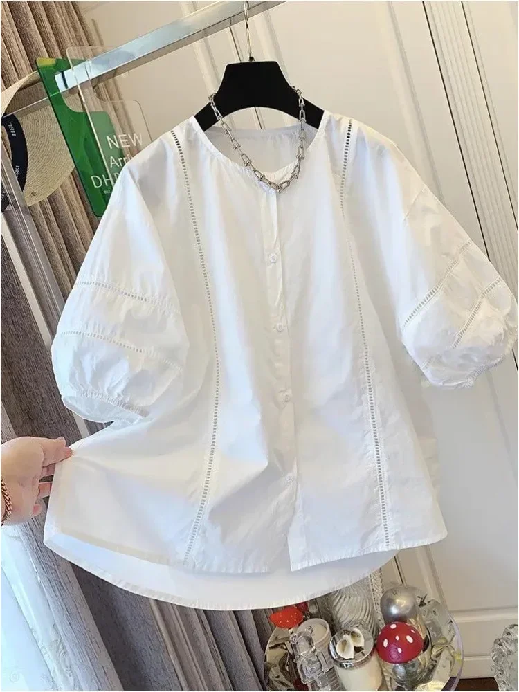 [READY STOCK]CHICMORE Kemeja wanita lengan pendek model puff dengan kerah bulat gaya minimalis