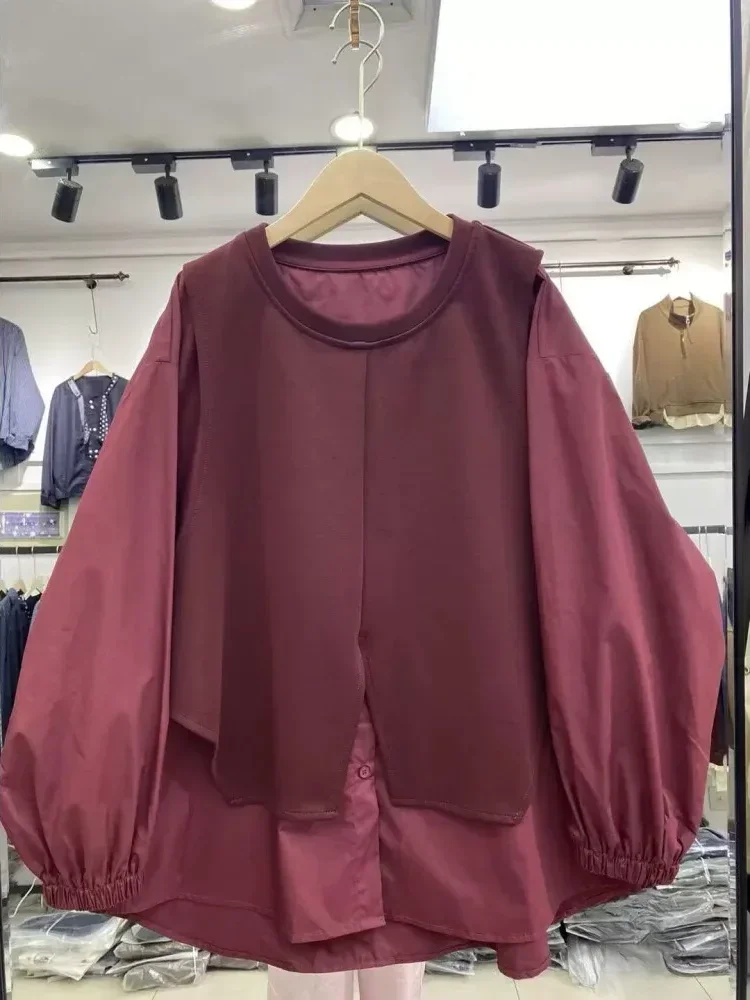 [READY STOCK]CHICMORE Blouse wanita model longgar lengan panjang model dua potong palsu gaya casual