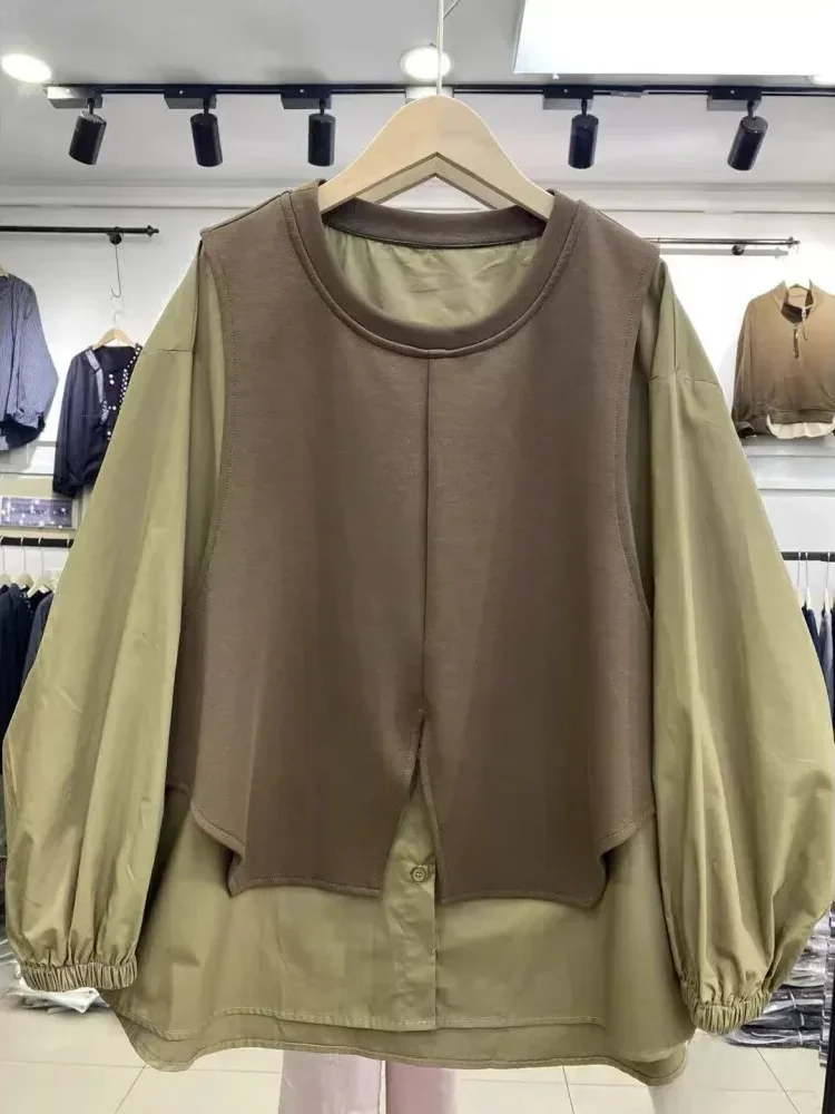 [READY STOCK]CHICMORE Blouse wanita model longgar lengan panjang model dua potong palsu gaya casual