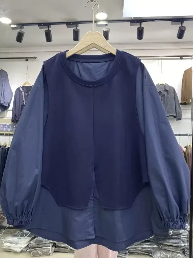 [READY STOCK]CHICMORE Blouse wanita model longgar lengan panjang model dua potong palsu gaya casual