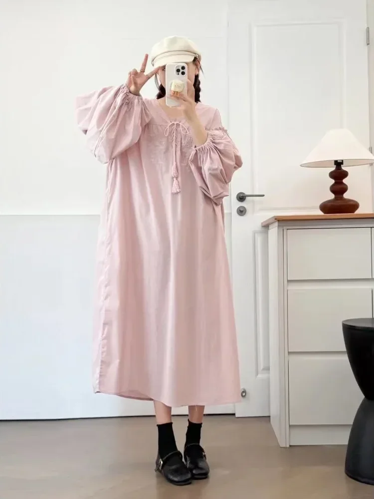 [READY STOCK]CHICMORE Gaun longgar lengan panjang dengan rok midi dan gaya anggun