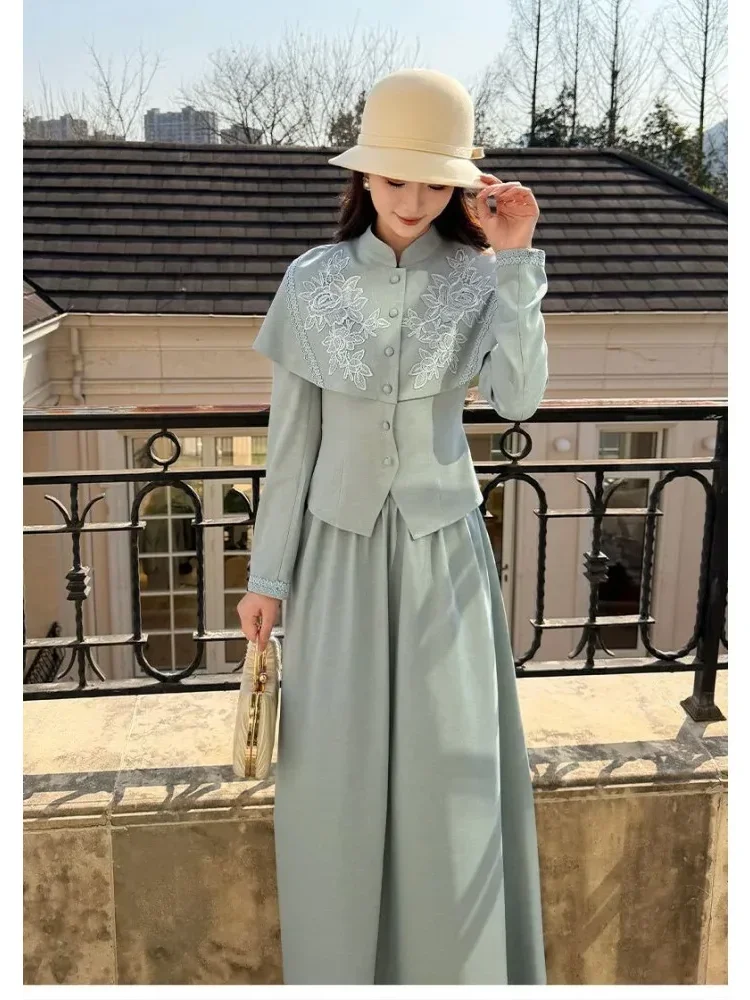 CHICMORE Setelan wanita gaya klasik atasan lengan panjang elegant dan celana panjang kasual