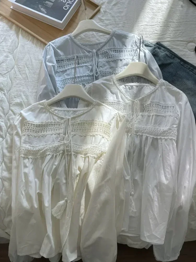 CHICMORE Blouse wanita elegant gaya simpel dengan kerah notched berlengan panjang modis