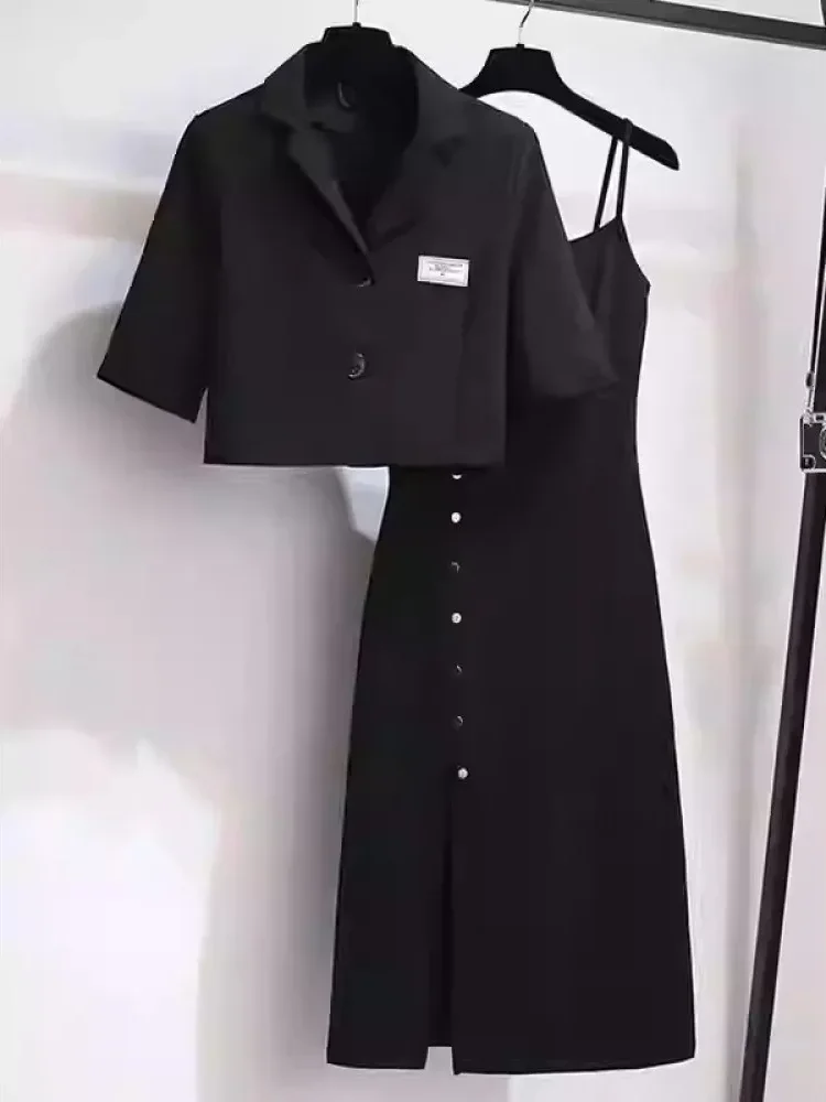 FADFAD Setelan gaun suspender dan atasan wanita gaya retro elegan kekinian