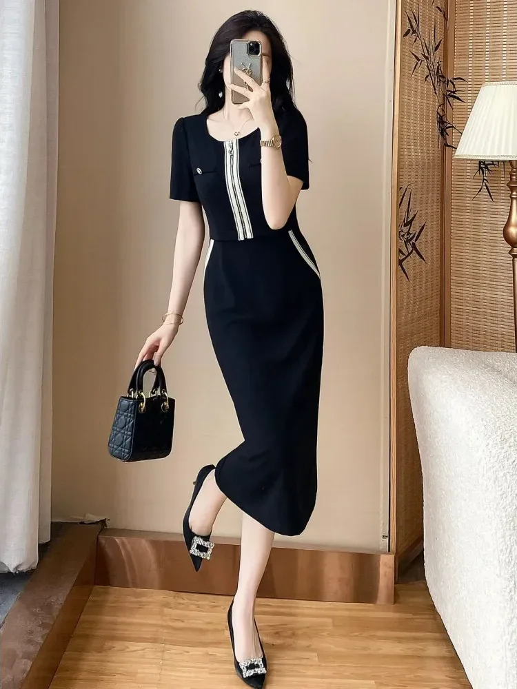 FADFAD Gaun dengan lengan pendek gaya elegan baru wanita