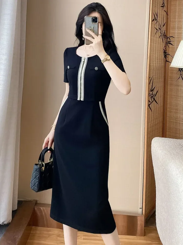 FADFAD Gaun dengan lengan pendek gaya elegan baru wanita