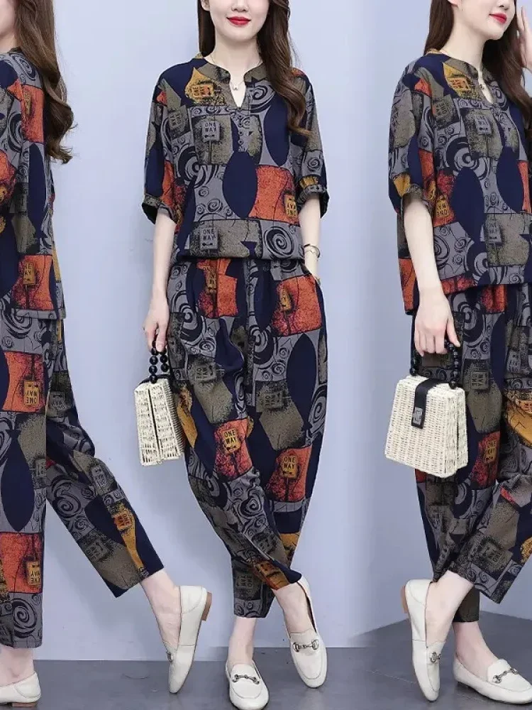 FADFAD Setelan dua potong untuk wanita dewasa dengan atasan longgar dan celana panjang