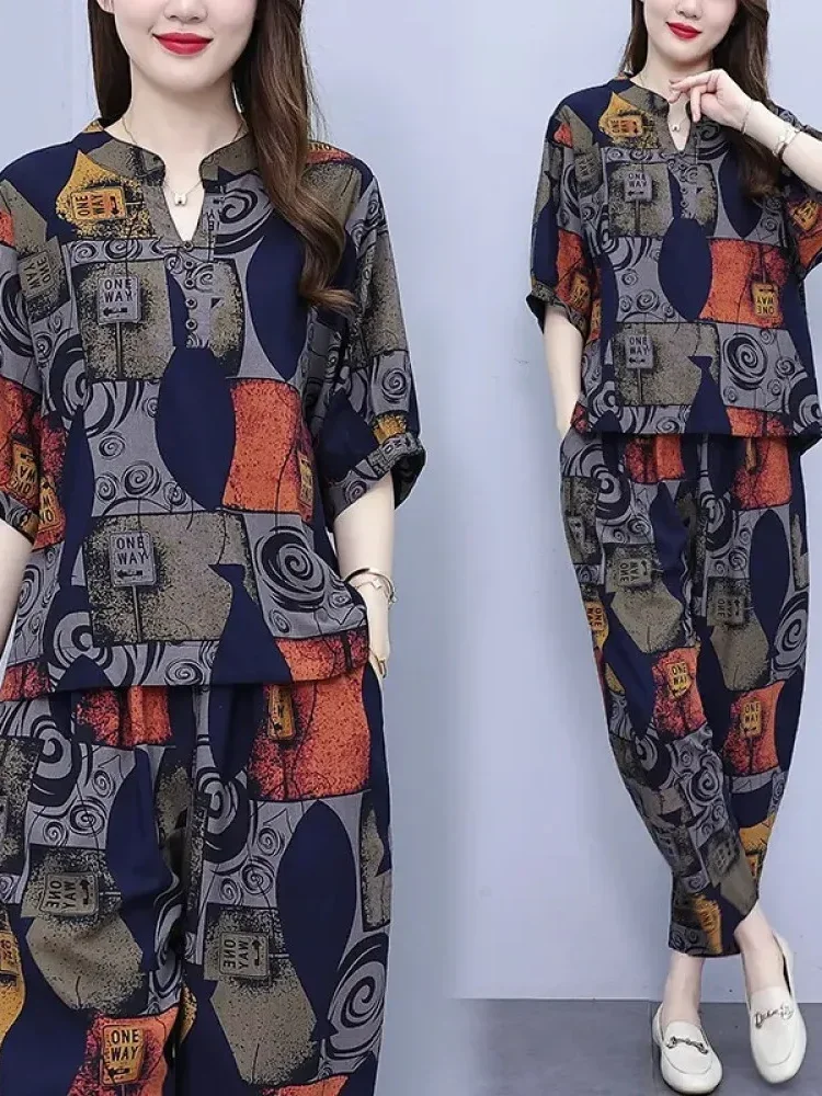 FADFAD Setelan dua potong untuk wanita dewasa dengan atasan longgar dan celana panjang