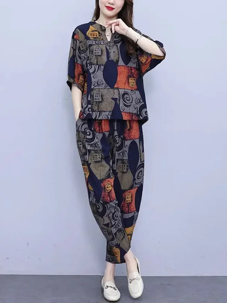 FADFAD Setelan dua potong untuk wanita dewasa dengan atasan longgar dan celana panjang