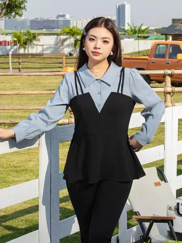 FADFAD Atasan ramping lengan panjang dengan model dua potong palsu