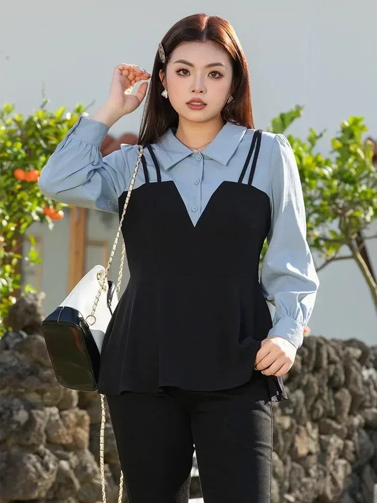 FADFAD Atasan ramping lengan panjang dengan model dua potong palsu