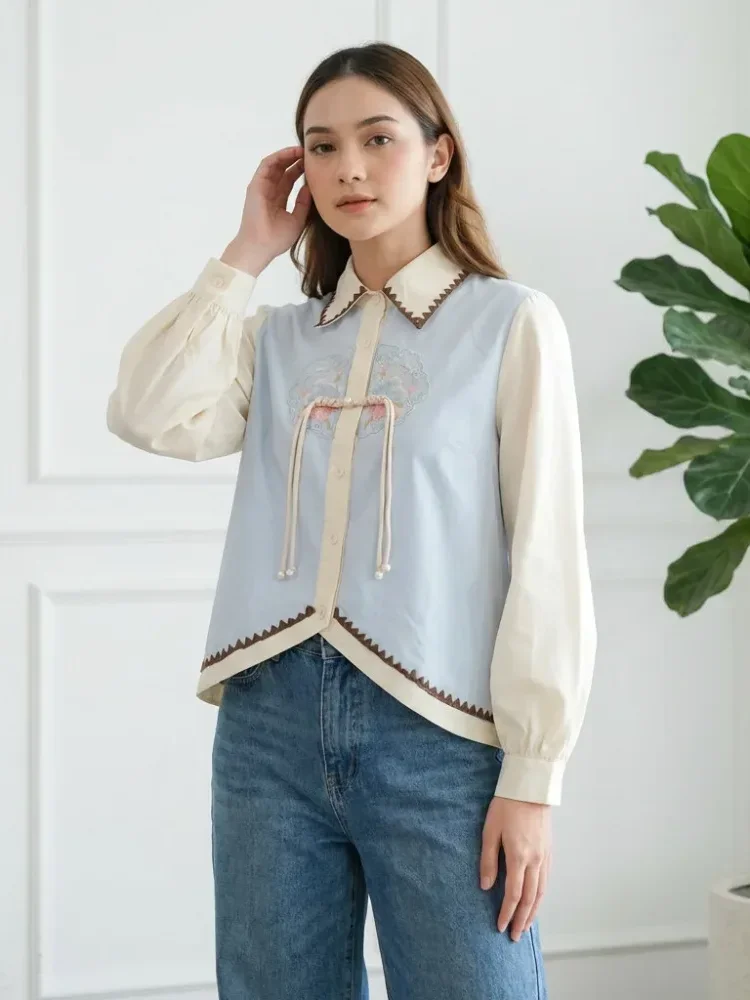 FADFAD Kemeja unik lengan panjang dan kerah collar