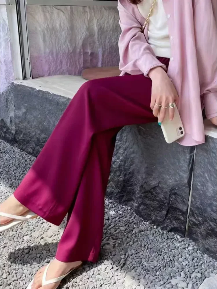 [READY STOCK]FADFAD Celana kaki lebar wanita musim semi musim panas tipis pinggang tinggi vertikal santai kurus
