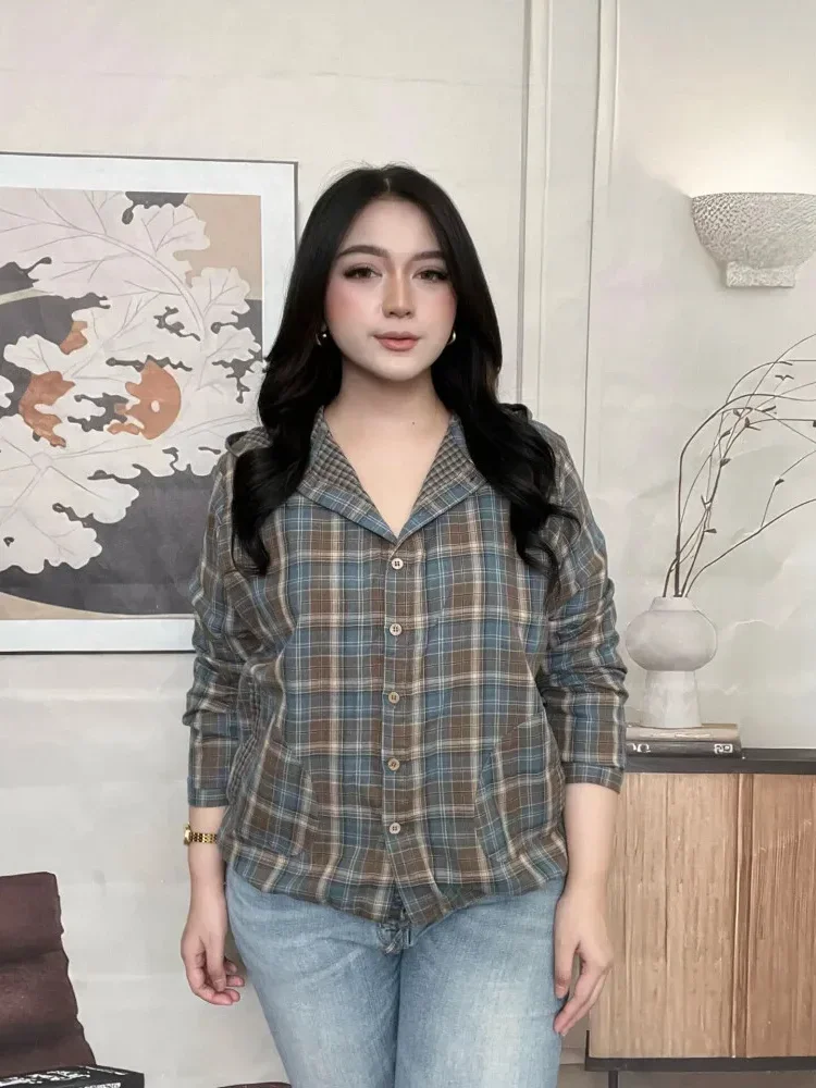 [DISKON KILAT]FADFAD Kemeja cetak temperamen gaya baru wanita atasan elegan
