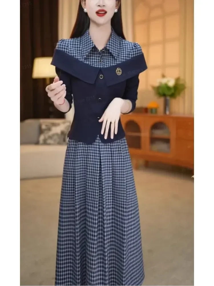 [NEW]FADFAD Gaun pakaian wanita motif kotak gaya retro korea baru