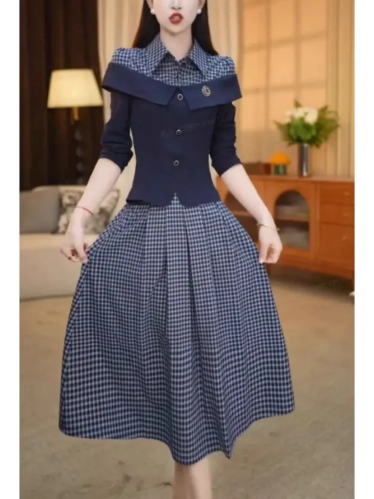 [NEW]FADFAD Gaun pakaian wanita motif kotak gaya retro korea baru