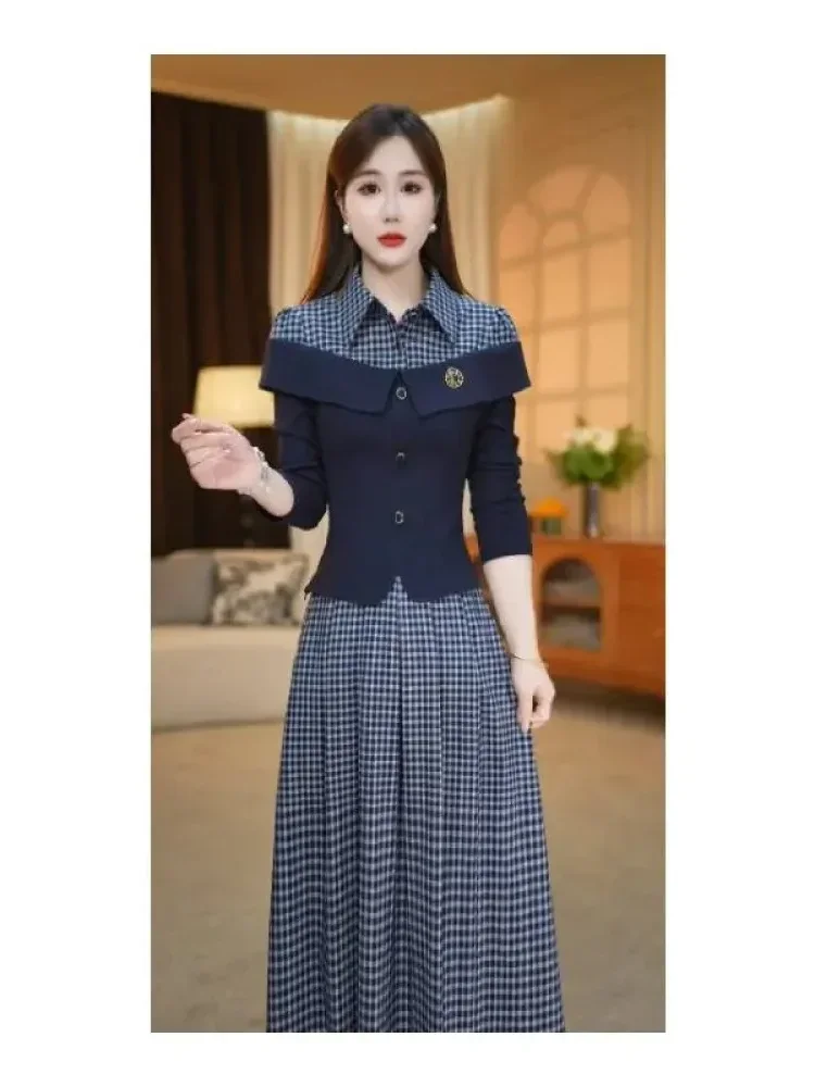 [NEW]FADFAD Gaun pakaian wanita motif kotak gaya retro korea baru