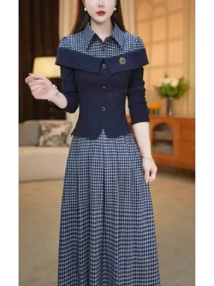 [NEW]FADFAD Gaun pakaian wanita motif kotak gaya retro korea baru