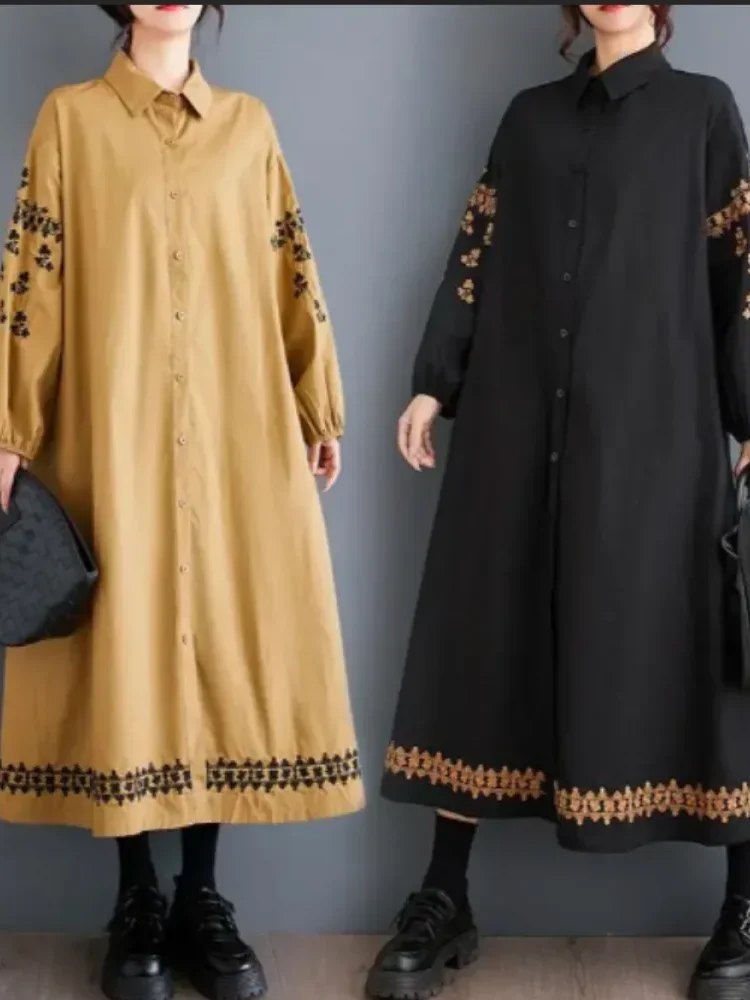 FADFAD Gaun longgar panjang kerah polo lengan panjang desain baru untuk wanita