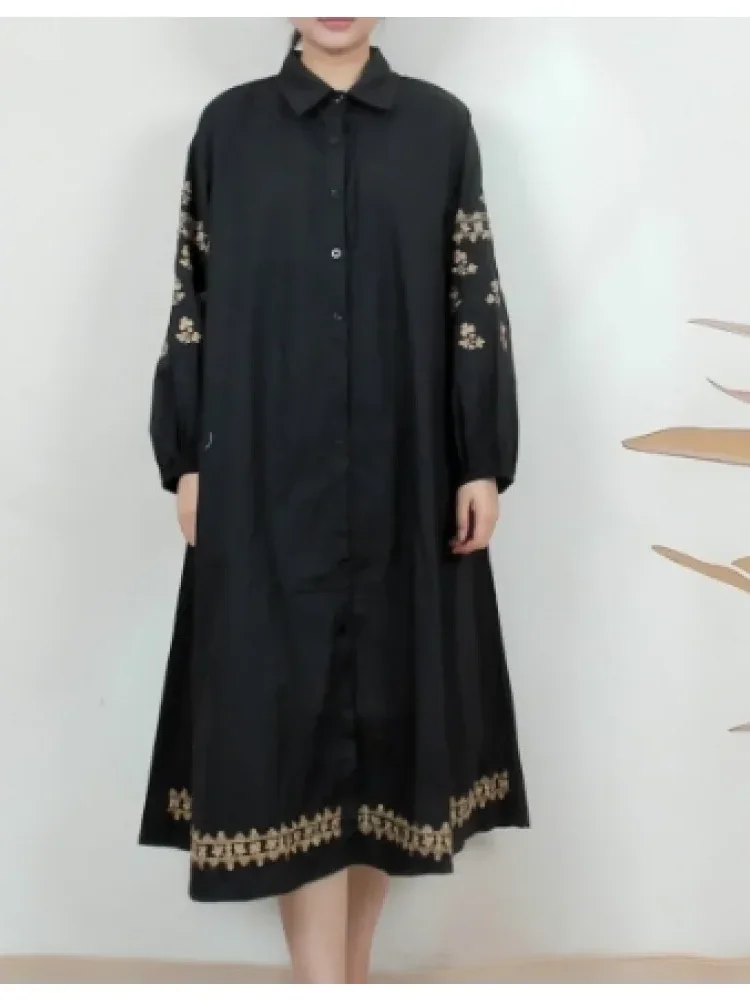 FADFAD Gaun longgar panjang kerah polo lengan panjang desain baru untuk wanita