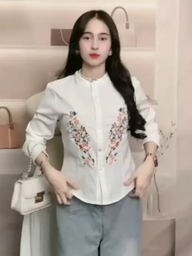 FADFAD Kemeja slim fit motif bunga cantik dengan lengan panjang bergaya minimalis