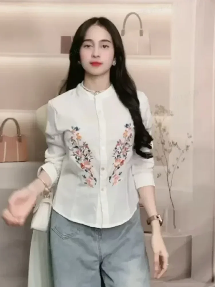 FADFAD Kemeja slim fit motif bunga cantik dengan lengan panjang bergaya minimalis