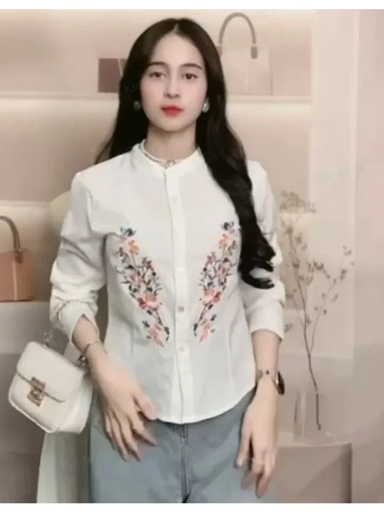 FADFAD Kemeja slim fit motif bunga cantik dengan lengan panjang bergaya minimalis