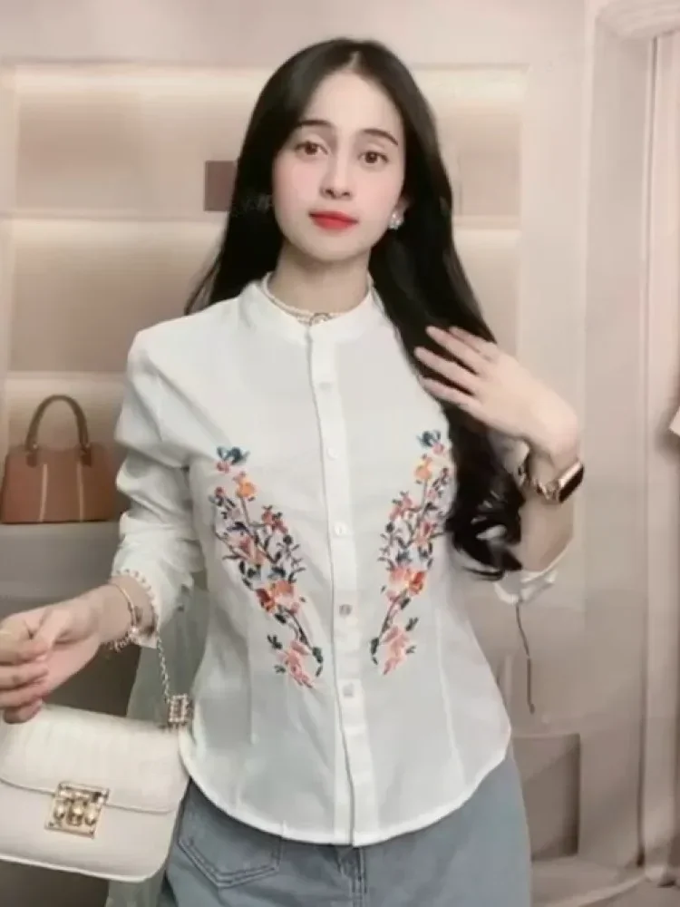 FADFAD Kemeja slim fit motif bunga cantik dengan lengan panjang bergaya minimalis