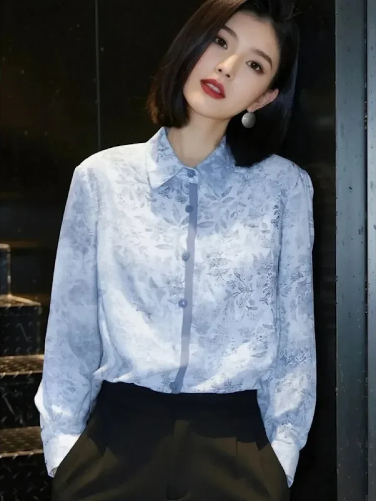 FADFAD Atasan dengan lengan panjang bermotif cetak baru gaya elegan untuk wanita