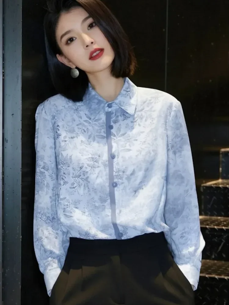 FADFAD Atasan dengan lengan panjang bermotif cetak baru gaya elegan untuk wanita