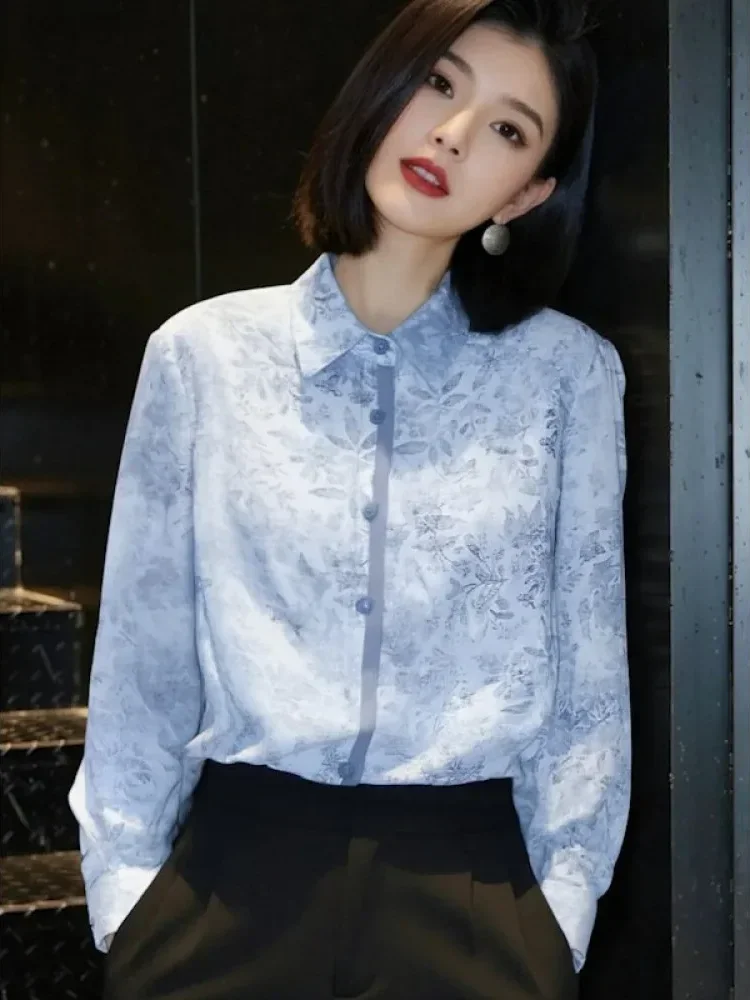 FADFAD Atasan dengan lengan panjang bermotif cetak baru gaya elegan untuk wanita