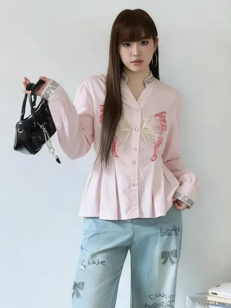 [NEW]FADFAD Atasan kemeja bermotif lengan panjang gaya kasual