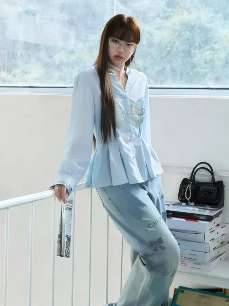 [NEW]FADFAD Atasan kemeja bermotif lengan panjang gaya kasual