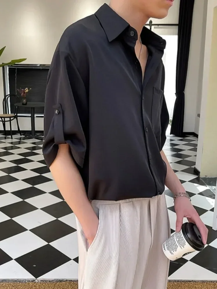 MODISH Atasan kemeja pria longgar lengan pendek gaya kasual