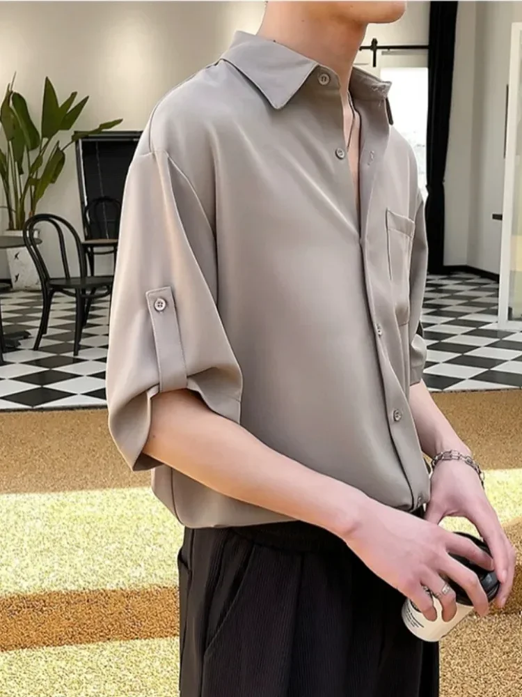 MODISH Atasan kemeja pria longgar lengan pendek gaya kasual