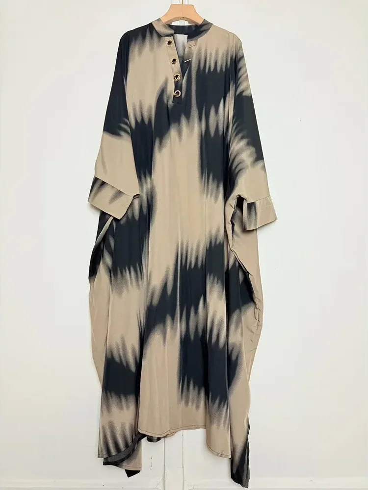 [NEW]ASAYA Gaun anggun dengan model longgar motif cetak dan lengan panjang wanita