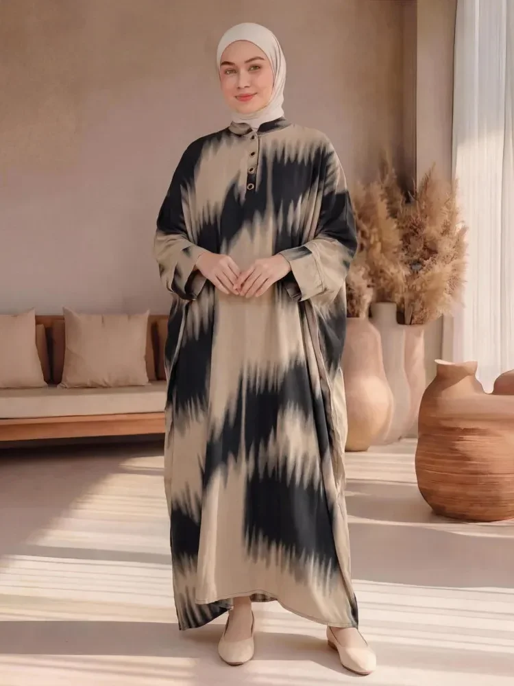 [NEW]ASAYA Gaun anggun dengan model longgar motif cetak dan lengan panjang wanita