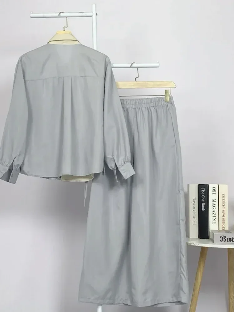 [DISKON KILAT]ASAYA Set fashion wanita berlengan panjang dengan gaya retro, desain patchwork