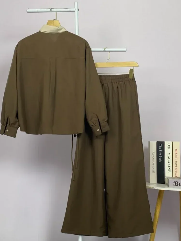 [DISKON KILAT]ASAYA Set fashion wanita berlengan panjang dengan gaya retro, desain patchwork