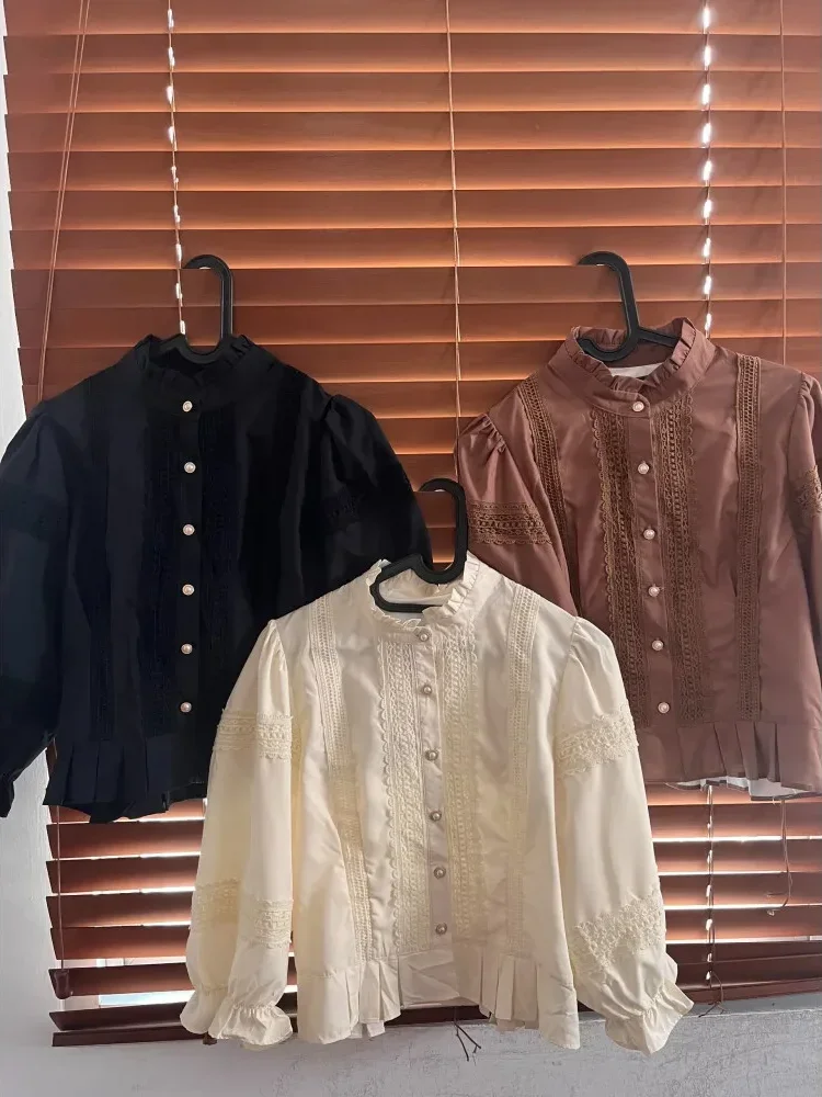 [NEW]CHICMORE Atasan kemeja longgar warna hijau cantik kancing sebaris lengan panjang untuk wanita gaya retro