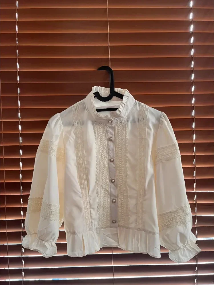 [NEW]CHICMORE Atasan kemeja longgar warna hijau cantik kancing sebaris lengan panjang untuk wanita gaya retro