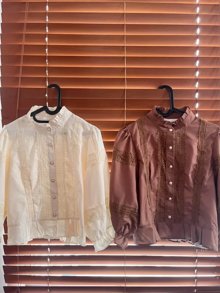 [NEW]CHICMORE Atasan kemeja longgar warna hijau cantik kancing sebaris lengan panjang untuk wanita gaya retro