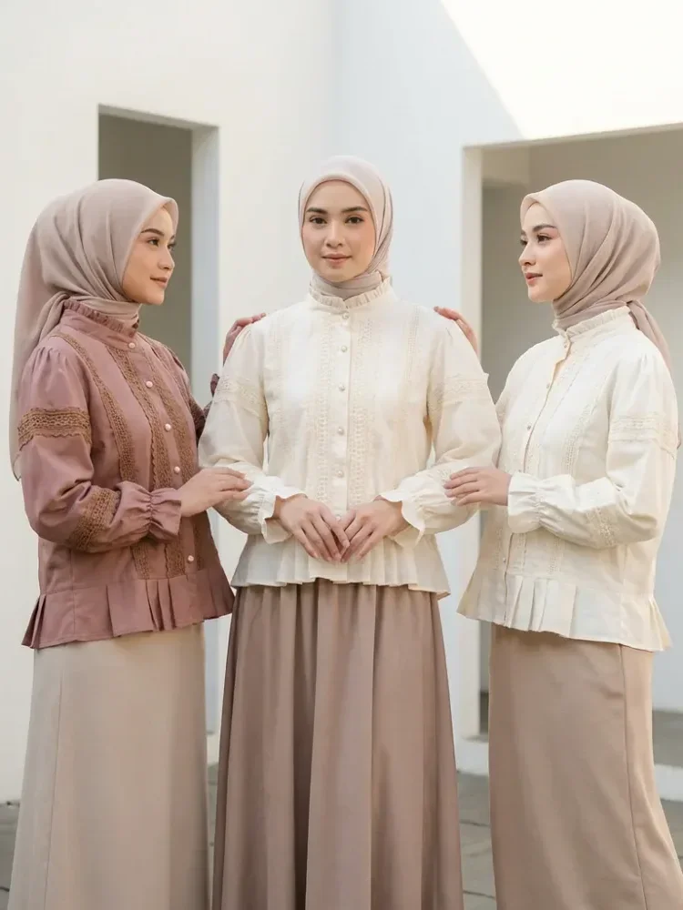 [NEW]CHICMORE Atasan kemeja longgar warna hijau cantik kancing sebaris lengan panjang untuk wanita gaya retro