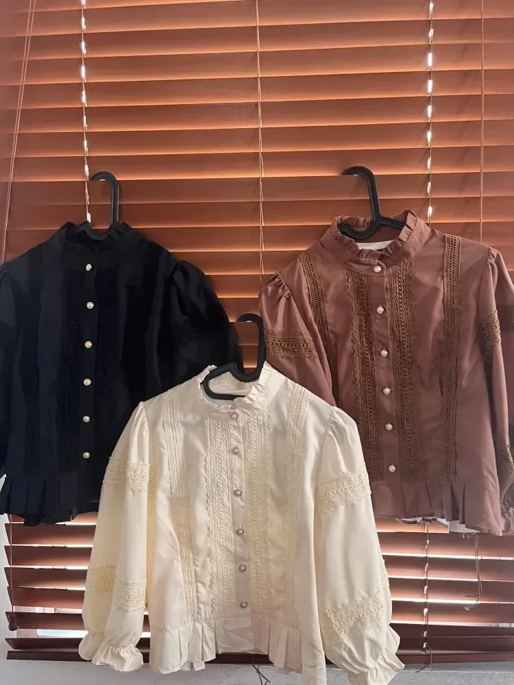 [NEW]CHICMORE Atasan kemeja longgar warna hijau cantik kancing sebaris lengan panjang untuk wanita gaya retro