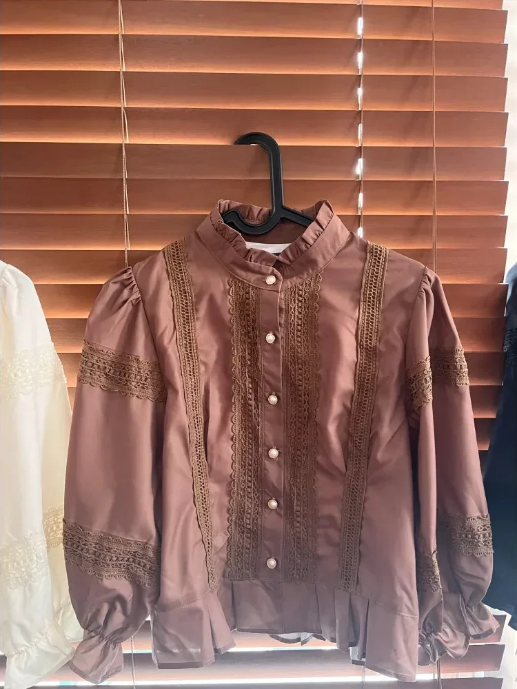 [NEW]CHICMORE Atasan kemeja longgar warna hijau cantik kancing sebaris lengan panjang untuk wanita gaya retro