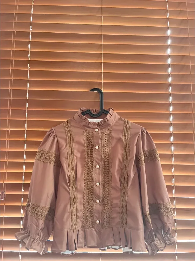 [NEW]CHICMORE Atasan kemeja longgar warna hijau cantik kancing sebaris lengan panjang untuk wanita gaya retro