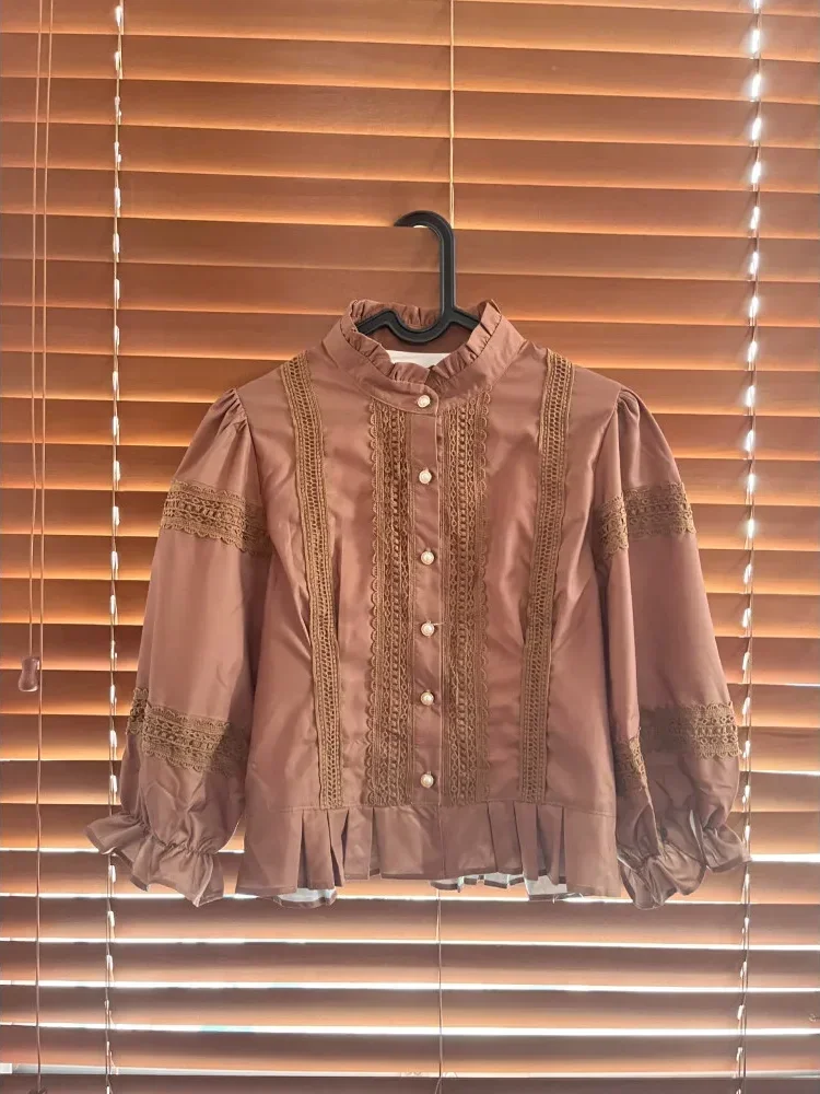 [NEW]CHICMORE Atasan kemeja longgar warna hijau cantik kancing sebaris lengan panjang untuk wanita gaya retro