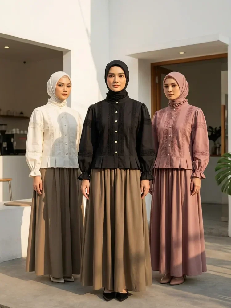 [NEW]CHICMORE Atasan kemeja longgar warna hijau cantik kancing sebaris lengan panjang untuk wanita gaya retro